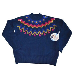 Member's Mark Girl's Favorite Sweater Size 6 Navy Blue With Colorful Sequin Acce